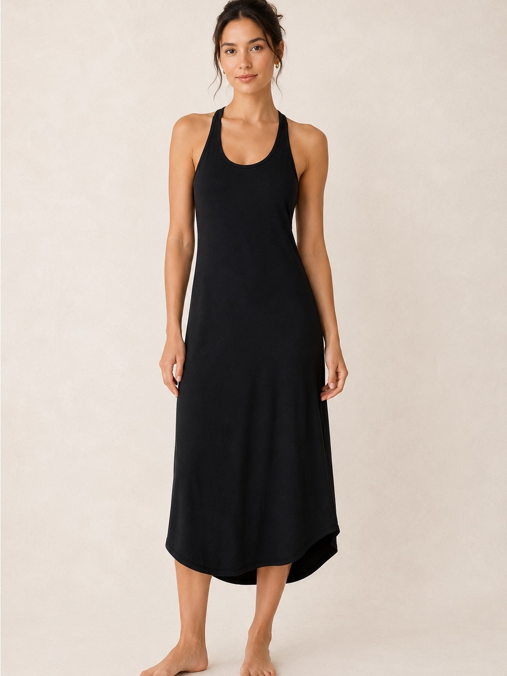TROUVE (Nordstrom) Black Racerback Midi Dress with Side Slits / Minimalist